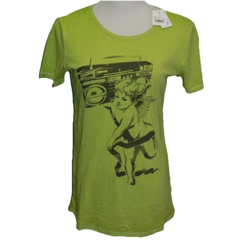 Zoe + Liv Lime Short Sleeve T-Shirt Size Small Angel with a Boom Box C654
